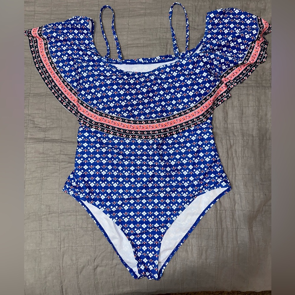 Blue and Pink Off the Shoulder One Piece